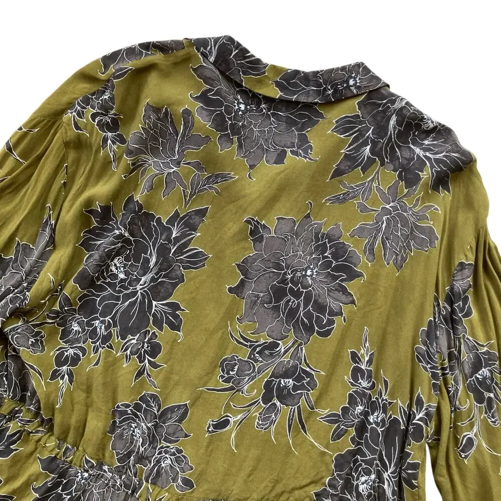 Free People Shake It Tunic Mini Dress Size Small Olive Gray Floral Boho